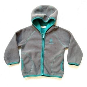 ⭐️ 5 for $25 Grey Fleece Hooded Zipper Jacket Teal Trim Size 110 4-5 Yrs
